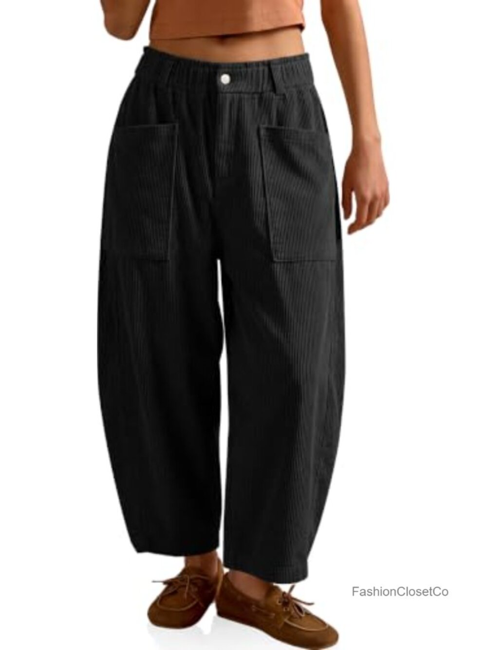 Corduroy Barrel Pants High Rise Wide Leg Loose Casual Trousers